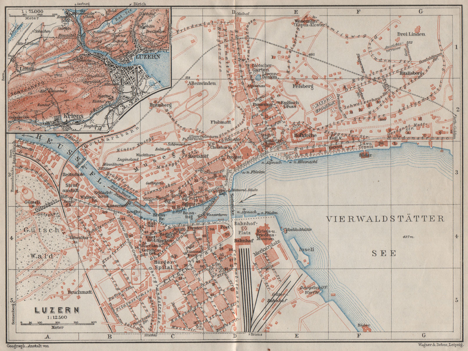 LUCERNE LUZERN. town city stadtplan. Switzerland Suisse Schweiz 1909 old map